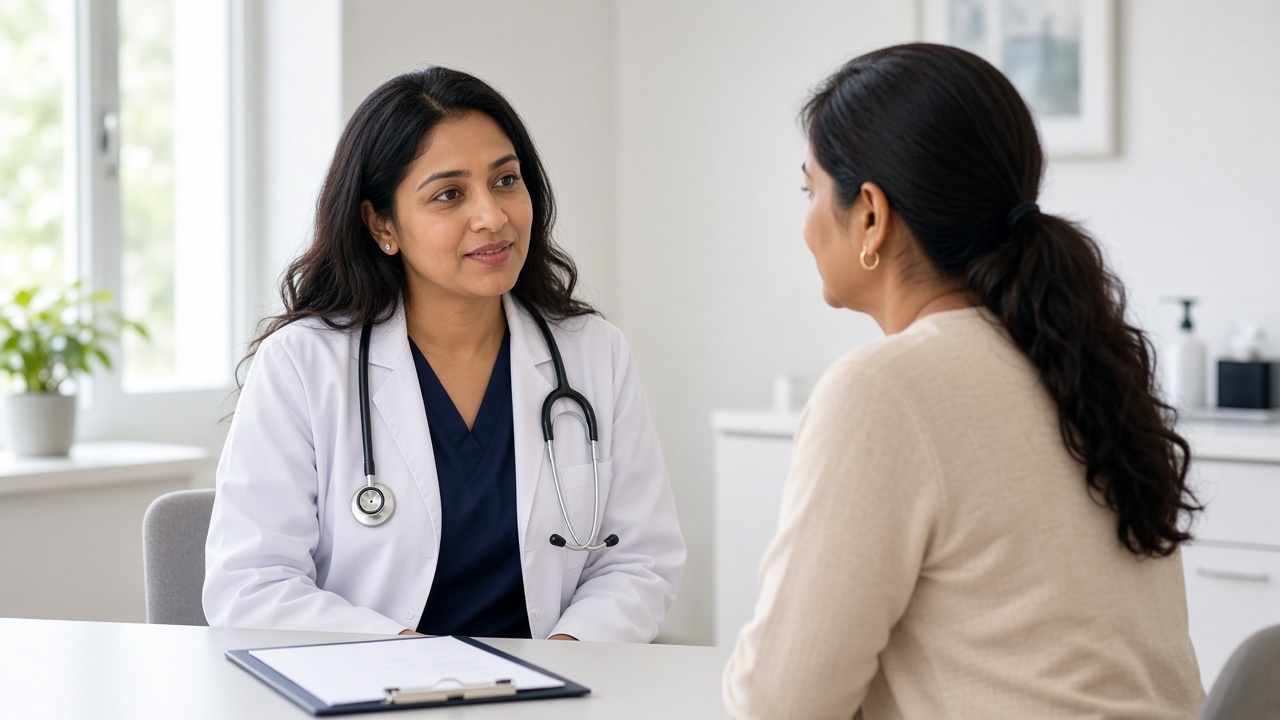 A gynecologist talking with a woman about cervical screening